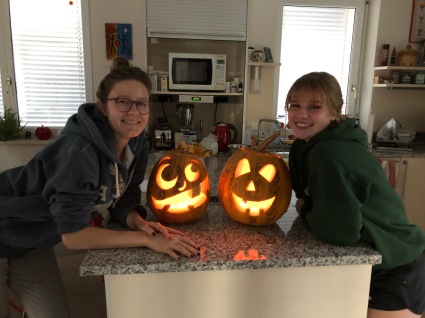 Pumpkin carving with my host sister!